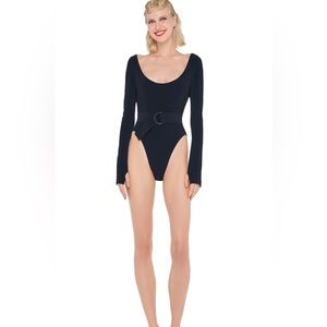 Norma Kamali crew neck black bodysuit size medium NWOT